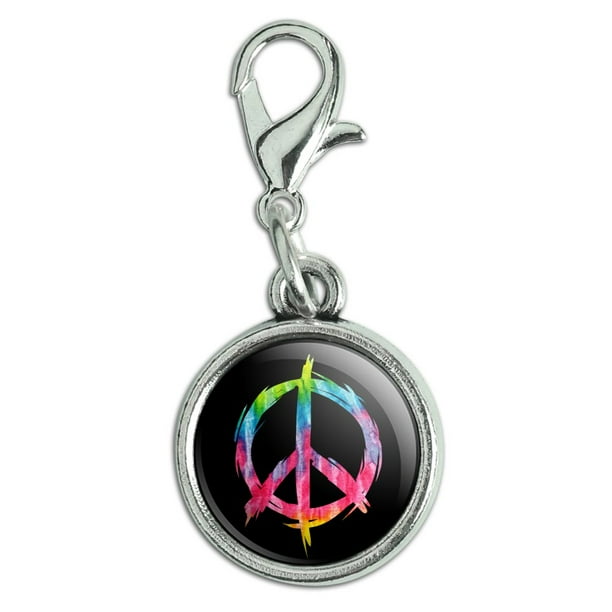 GRAPHICS & MORE Tie Dye Peace Sign Silver Plated Bracelet with Antiqued Charm GRAPHICS & MORE Tie Dye Peace Sign Silver Plated Bracelet with Antiqued Charm
